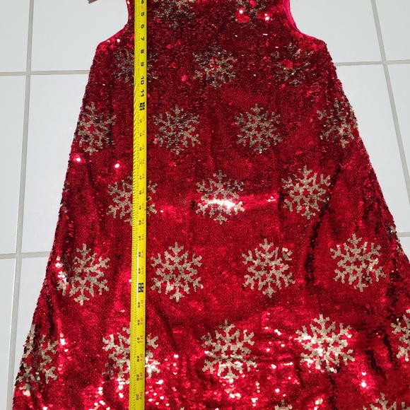 Cat & Jack Bright Red Flip Sequences Christmas Snowflakes XL 14-16 Dress - Picture 10 of 11